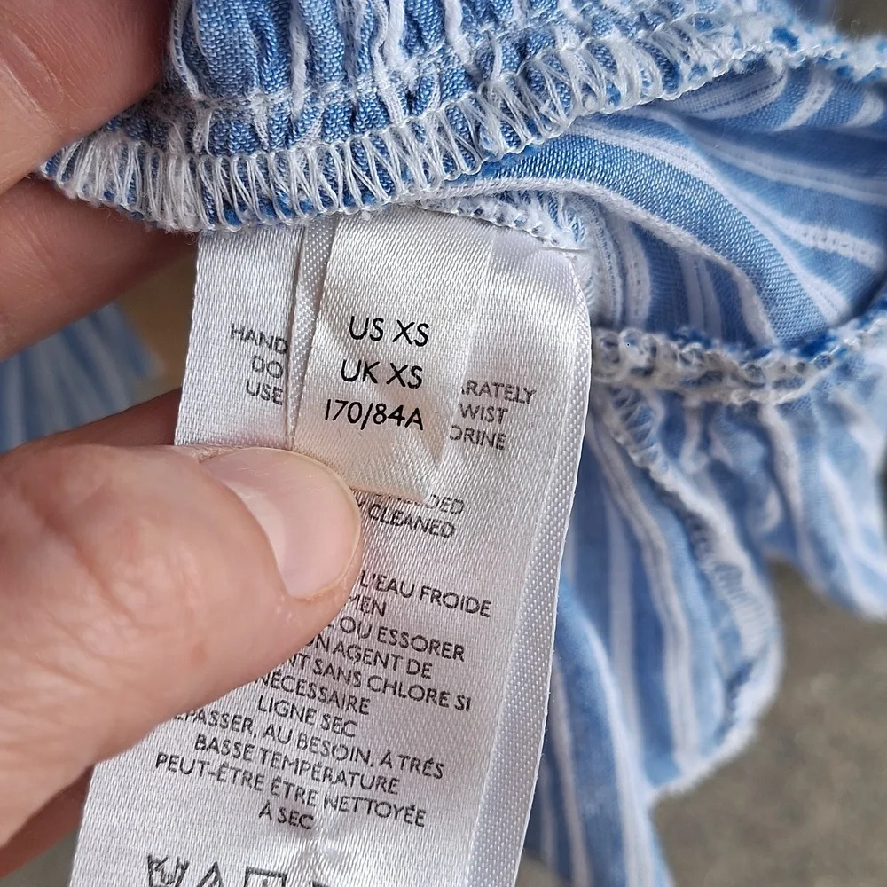 Anthropologie Uli Ruffle Flutter Sleeve Striped Cotton Blouse XS - Picture 9 of 12